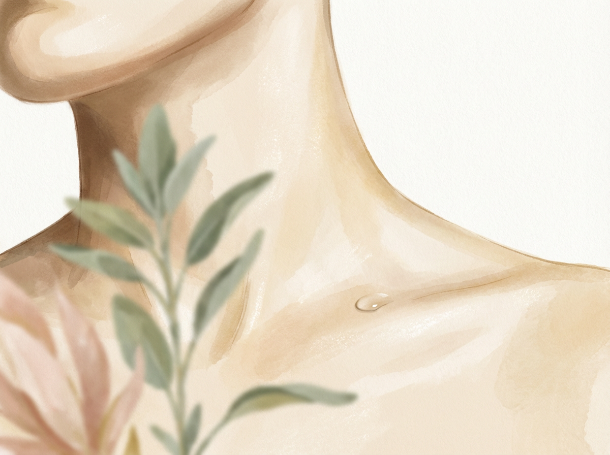 Close-up, artistic shot of a woman's neck and collarbone, with soft, natural lighting highlighting the skin's texture.