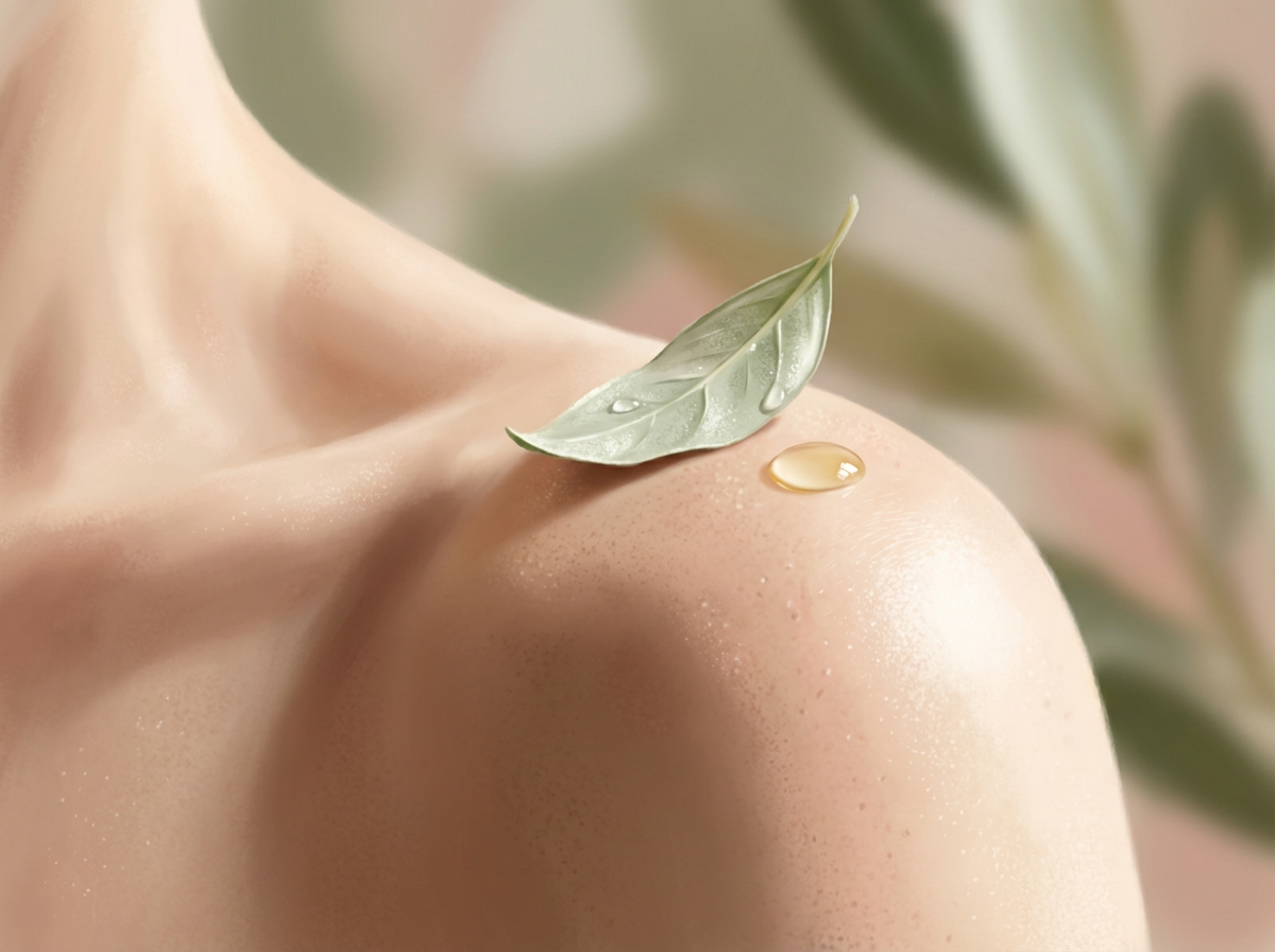 A close-up, artistic shot of the texture of skin on a woman's shoulder, beautifully lit to show texture without being clinical.