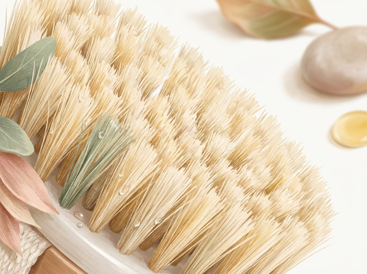 A close-up shot of the natural bristles of a dry brush, showing their texture and quality.