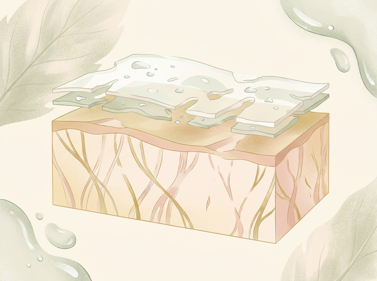 schematic illustration of skin layers highlighting collagen loss and lipid barrier disruption in menopause