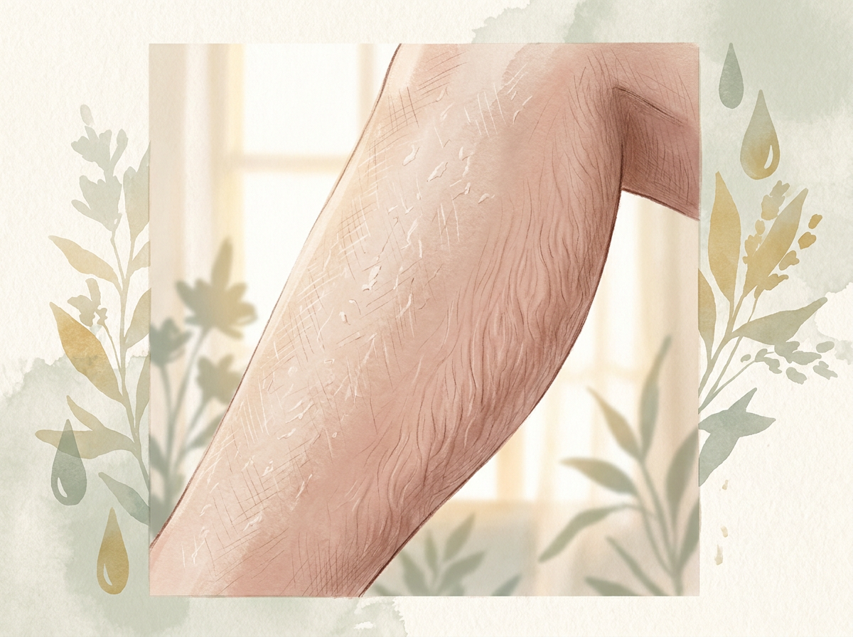 Close-up of softly lit legs with subtle textural changes, showing the difference between dry surface skin and deeper structural crepiness