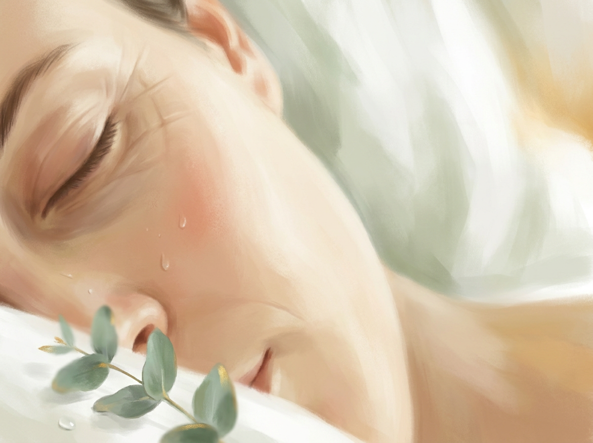 Close-up of pillow creases on cheek in morning light